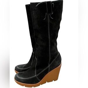 KORS Michael Kors Dipper Black Suede Wedge Boots 9M